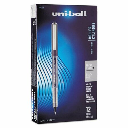 VERTEX UBC 0.5 mm Micro Black Ink, Black & Gray Barrel VISION Stick Roller Ball Pen, 12PK VE3748039